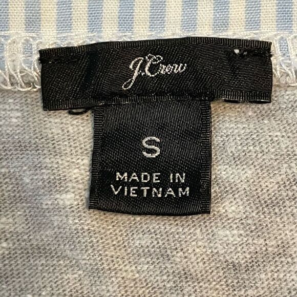 J. Crew Striped Bib-Front Mix Media Top Gray Blue White Long Sleeve Henley S - Picture 5 of 7